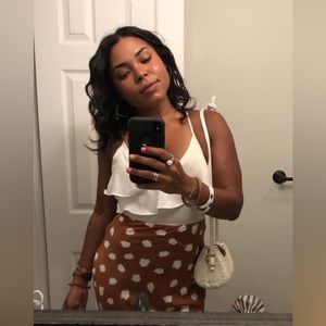 Spotted Satin Midi Skirt